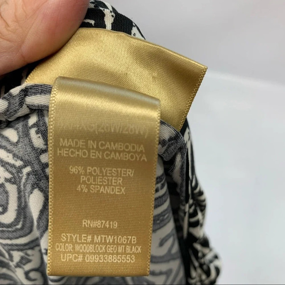 Miss Tina Faux Wrap Black Print Dress 4X Ruched  Stretch Knit Knee Length Office - Picture 8 of 11